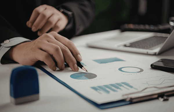 Business growth concept showing upward arrows, analytics charts, and digital marketing success